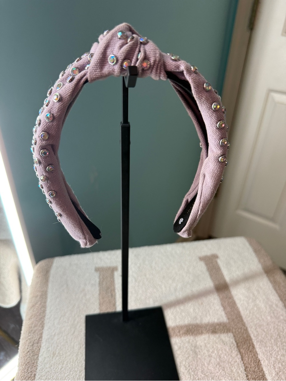 Lele Sadoughi Pink Knot Headband with Iridescent Studs